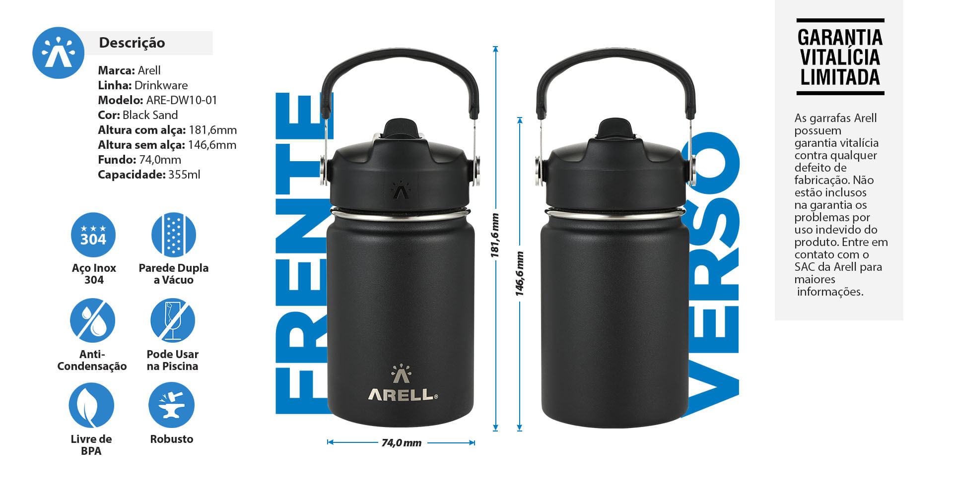 Encontraproduto.com.br - Garrafa Térmica Straw Flask 355 ML Black Sand Arell