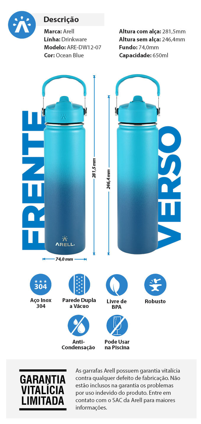 GARRAFA TERMICA AGUA GELADA OU QUENTE STRAW FLASK 355ML OCEAN BLUE